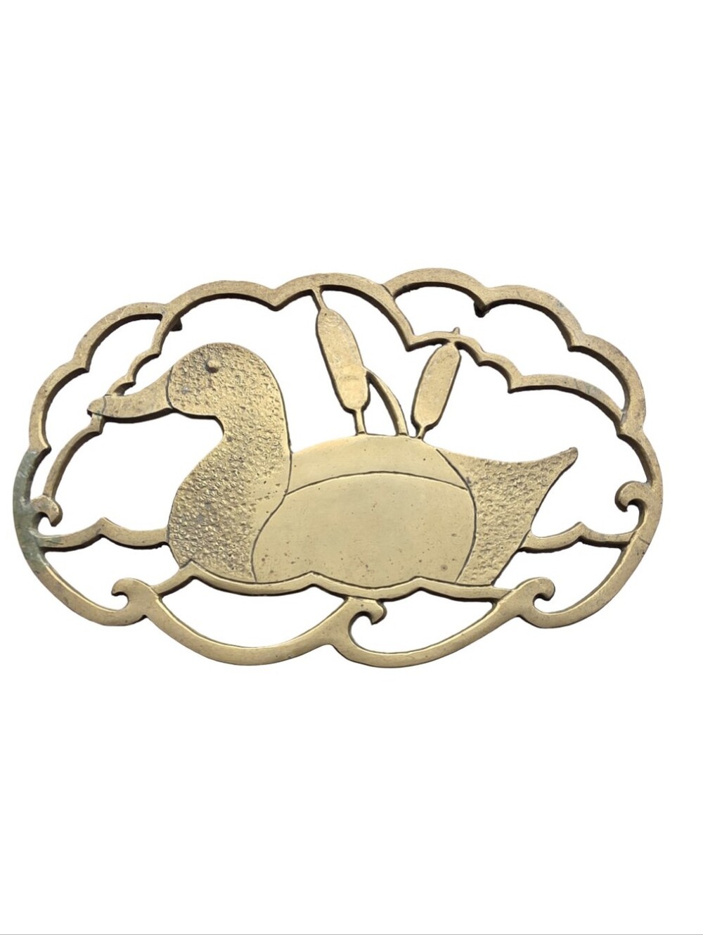 VINTAGE BRASS DUCK TRIVET LARGE DECORATIVE BRASS CASSEROLE TRIVET HOT PLATE